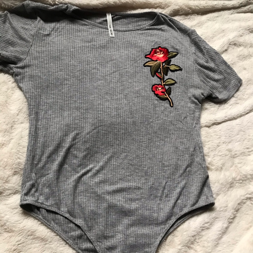 Grey Bodysuit with Red Embroidered Rose - Picture 3 of 3